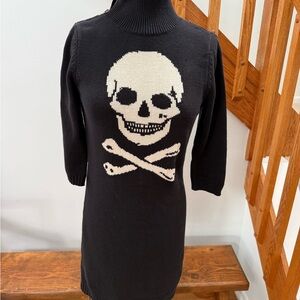 Betsey Johnson Black and White Skull Turtleneck Sweater